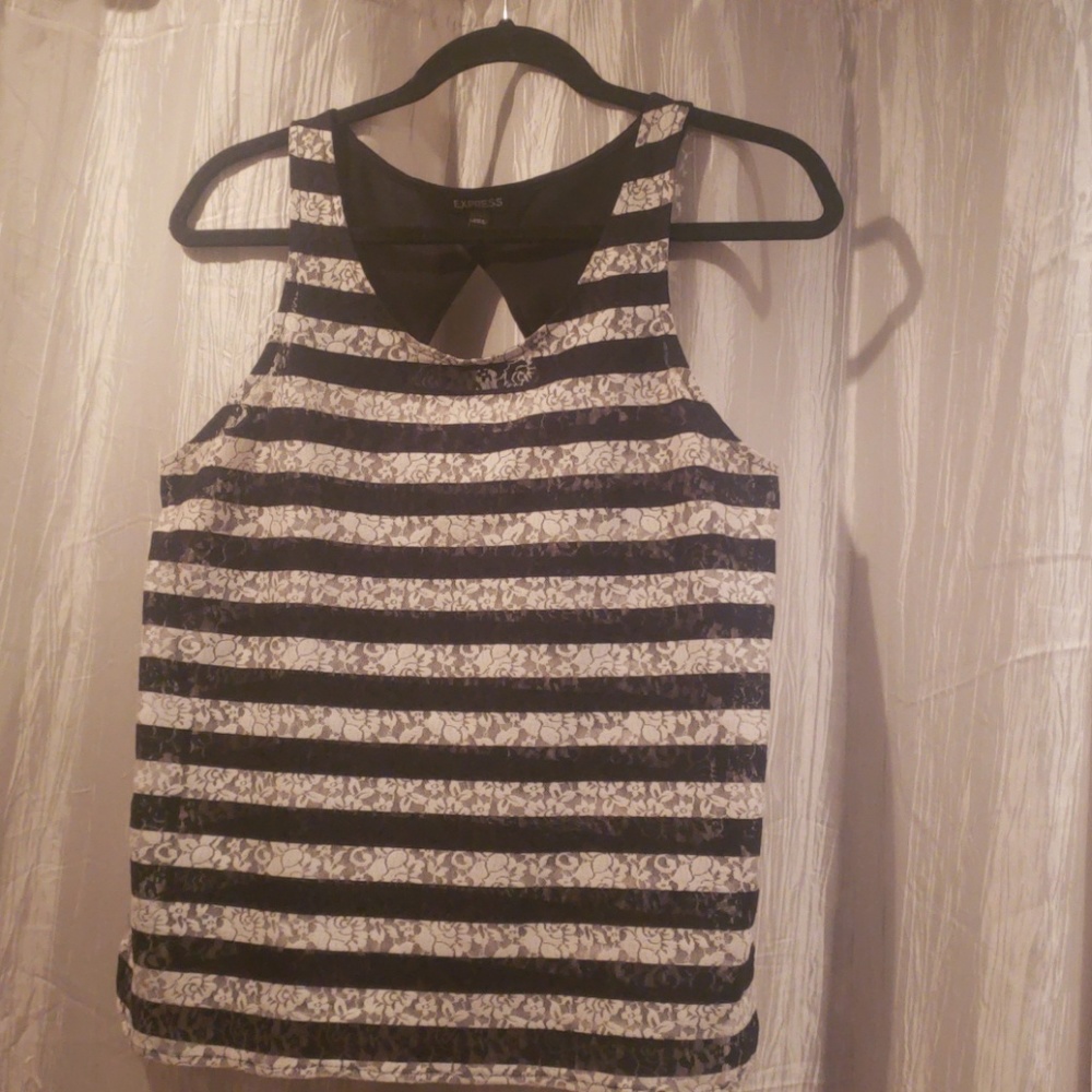 Express blue and white lace striped tank